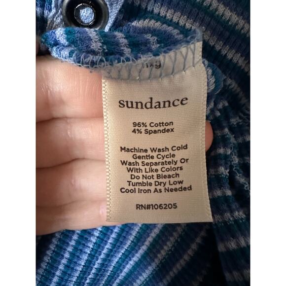 Sundance womens size small Jessa Blue Stripe Turtleneck Thermal funnel cowl Top - Picture 6 of 7